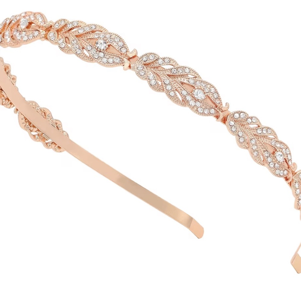 Diamond and gold leaf design crystal headband